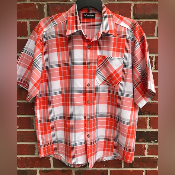 Ranchero Mens Short Sleeve Button Down Orange Plaid Shirt. Size XL - Picture 5 of 6